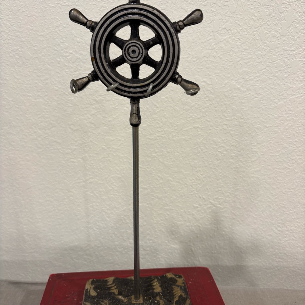 Nautical Key Holder Ships Wheel 15" Metal Standing Rack Artisan Hand Welded Art